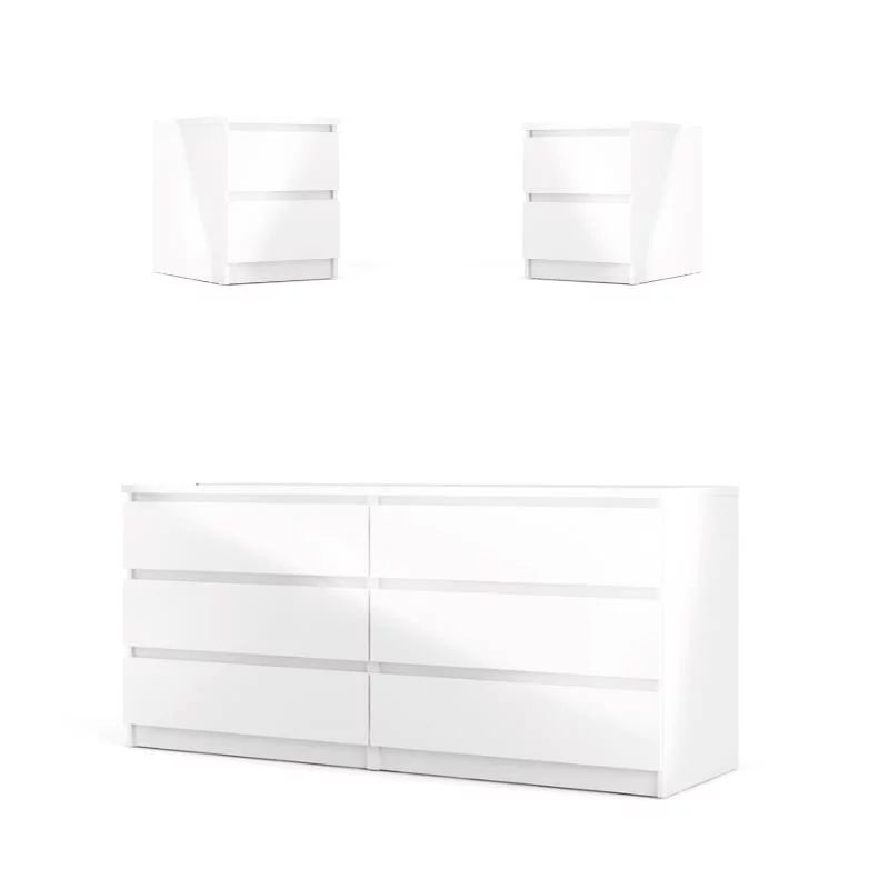 3PC Set with 2 Nightstands and 1 Double Dresser in White Gloss - Walmart.com | Walmart (US)