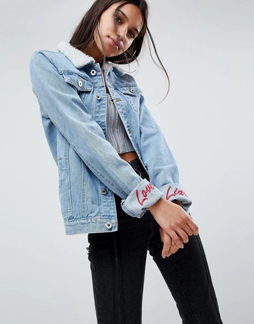 Liquor N Poker Girlfriend Fit Jacket with Embroidered Hem Detail | ASOS US