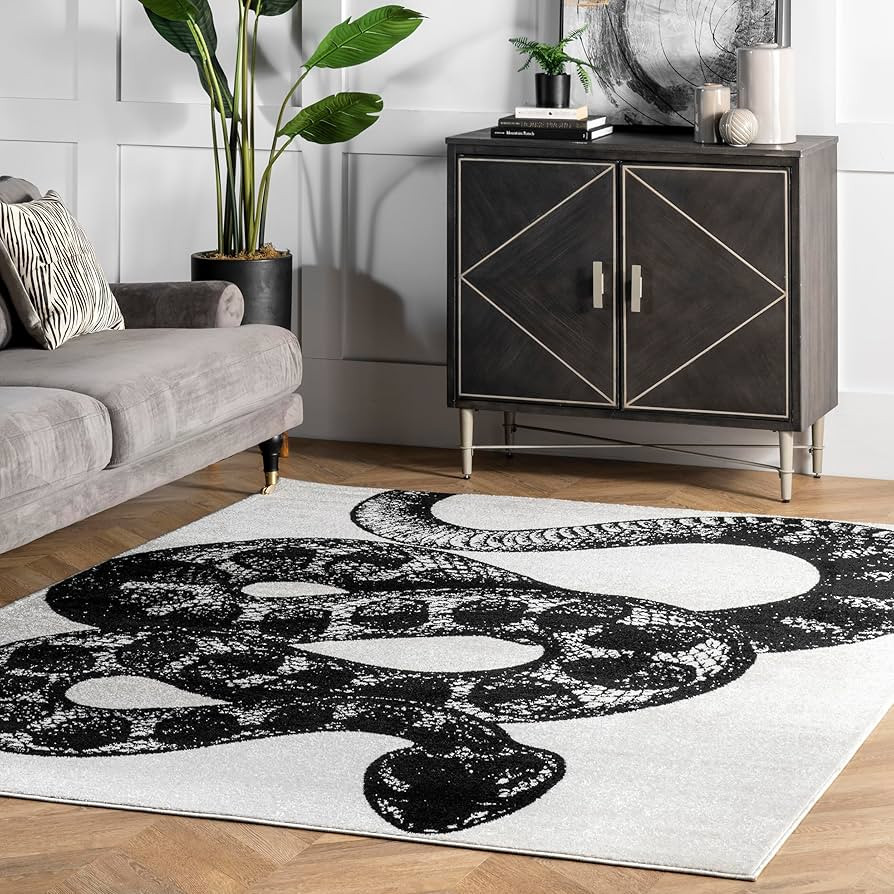 nuLOOM 3x5 Thomas Paul Serpent Area Rug, Black & Off White, Snake Design, Non-Slip Backing, Stain... | Amazon (US)