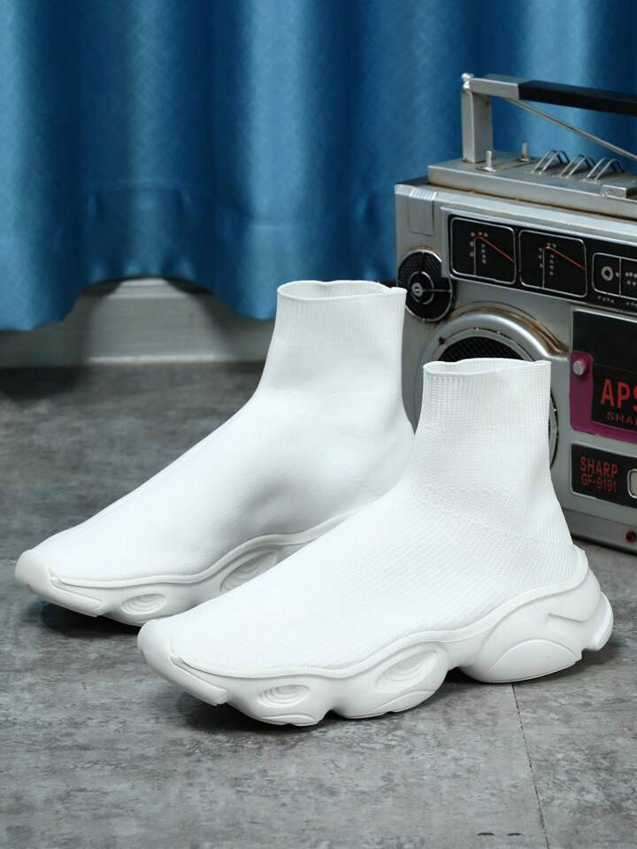 Men White Fashionable Casual Soft And Lightweight Sock Sneakers For Walking And School | SHEIN
