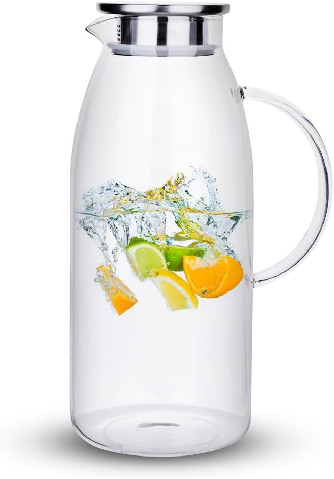 Purefold 100 Ounces Large Glass Pitcher with Lid, Hot/Cold Water Pitcher with Handle, Juice and I... | Amazon (US)