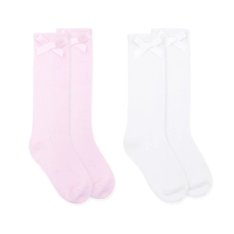 Pointelle Bow Knee High Socks | Classic Whimsy
