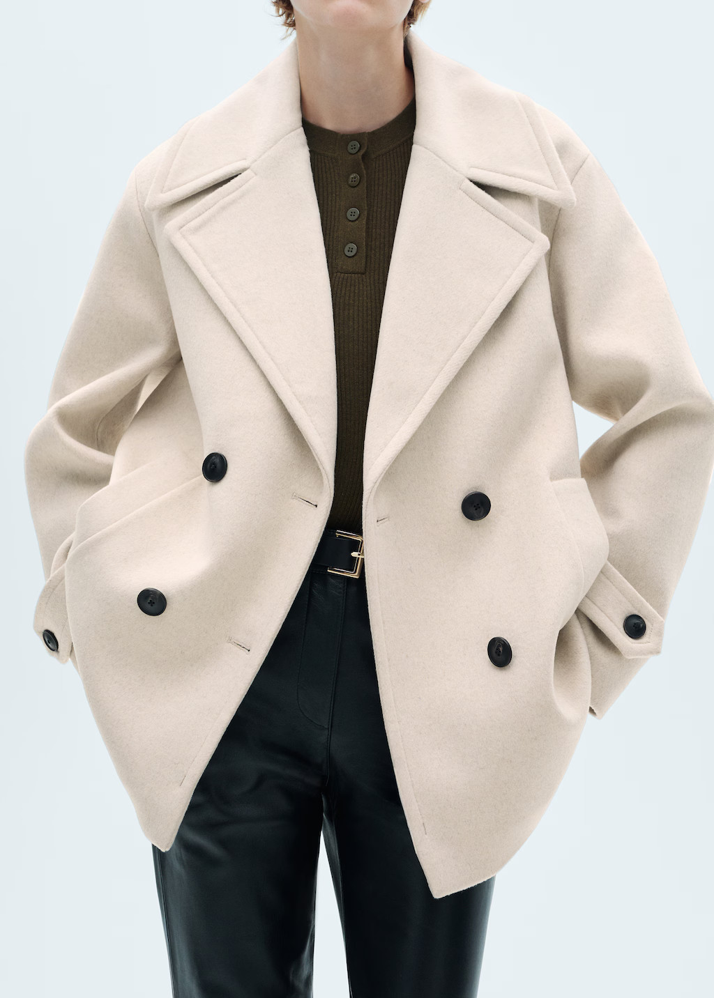 Wool double-breasted coat with buttons | MANGO (UK)