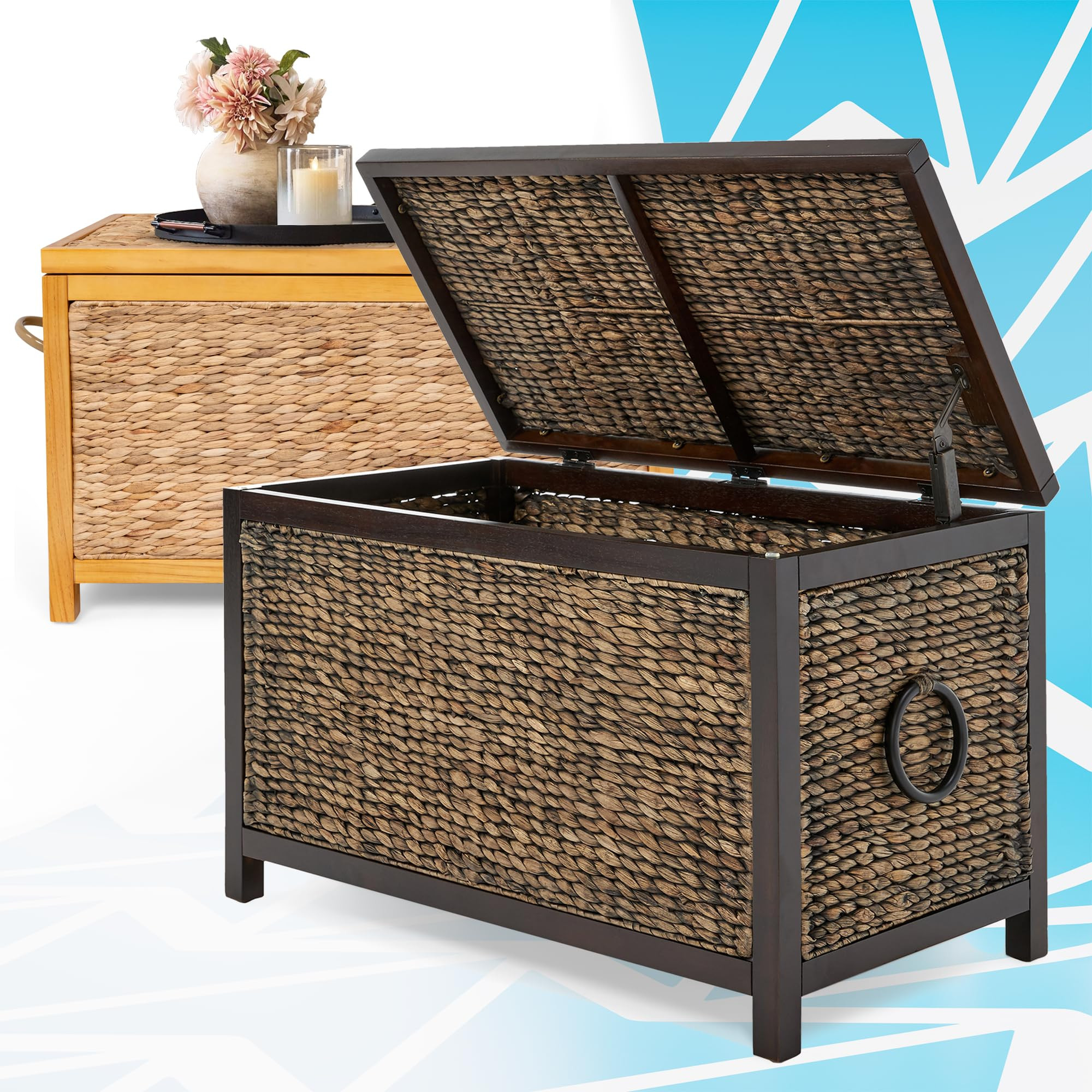 ClickDecor Wilson Wicker Trunk, Farmhouse Style, Handwoven Water Hyacinth, Acacia Wood Frame, Met... | Amazon (US)