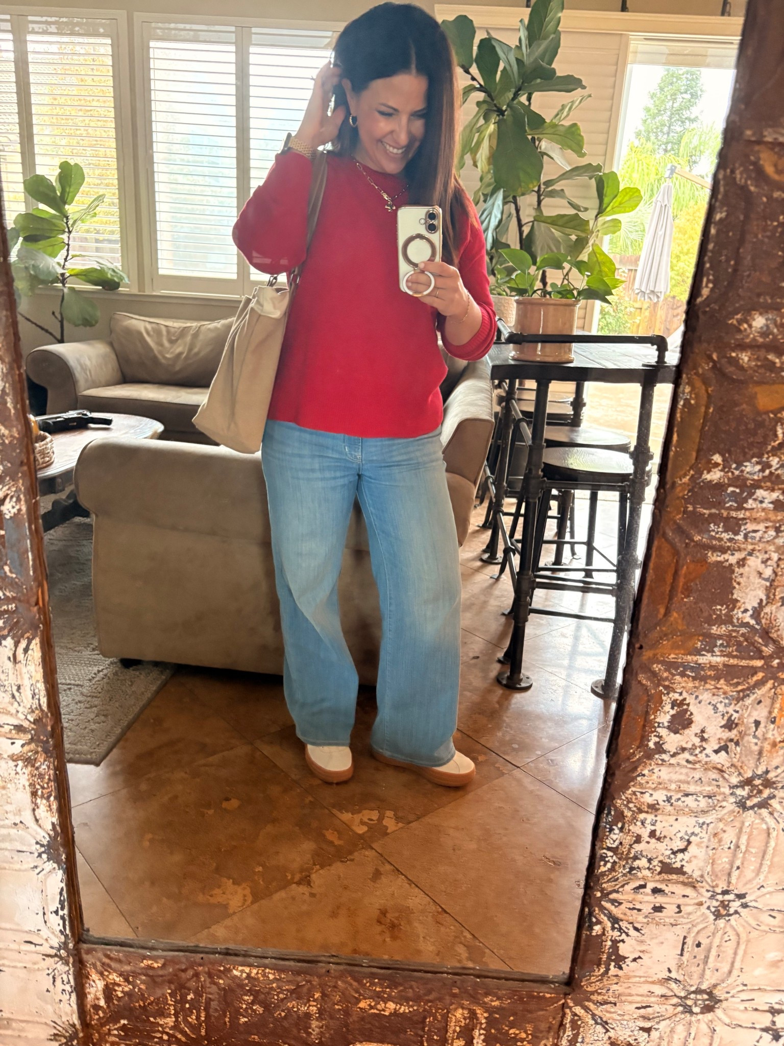 Day two of parent-teacher-student conferences is in the books! Wore another cozy crew neck sweater. I ❤️ this bold red color. Kept things casual with my wide leg jeans and platform Adidas sneakers. 

Fall outfit
Teacher outfit 

#LTKSeasonal #LTKStyleTip #LTKPetite