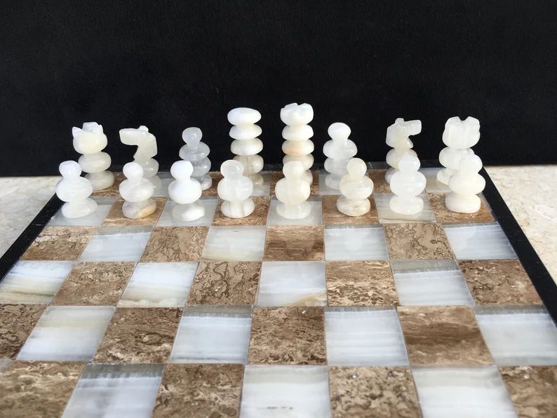 Onyx Chess Set - Travertine Marble & White Onyx Chess Set  - Stone Chess Set - Board Game - Trave... | Etsy (US)