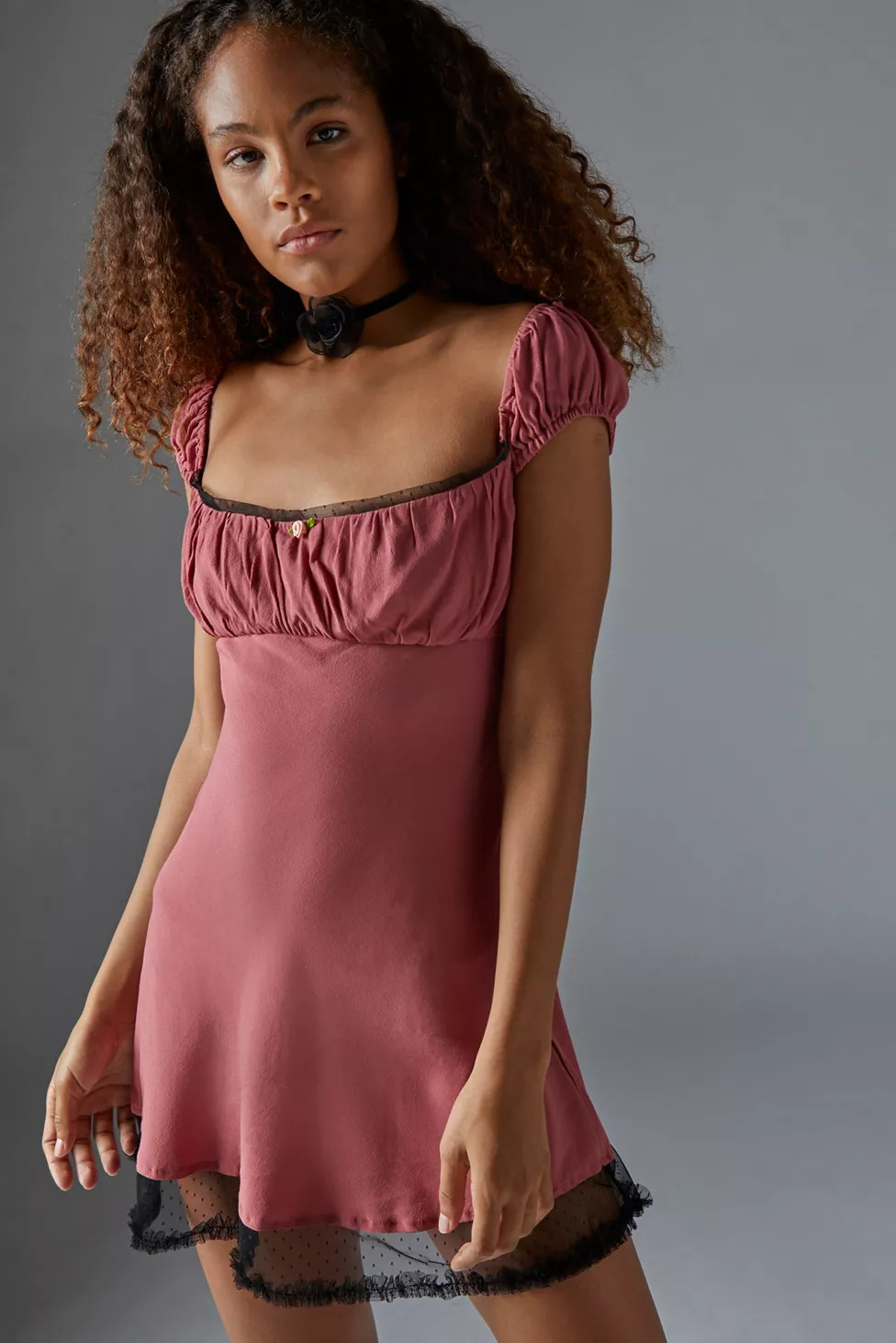 black stretch mini dress Le Stretch Lace Plunge Mini Dress