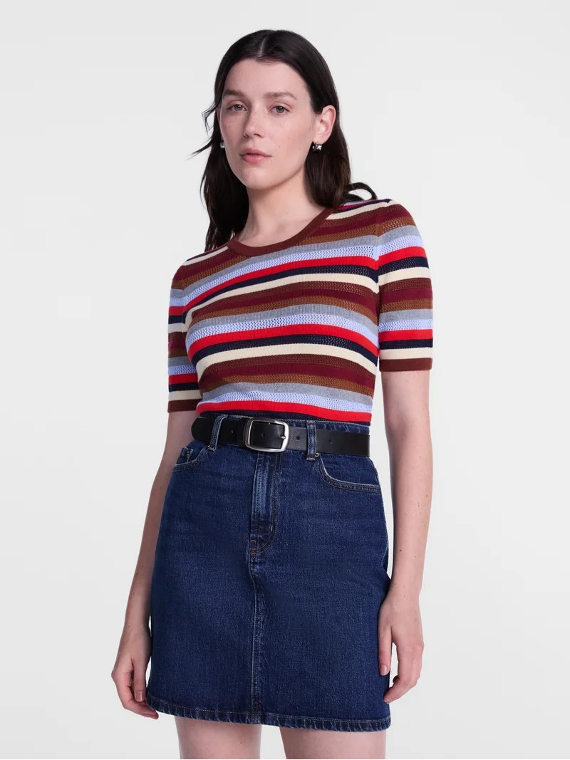 Scenario Women's and Women's Plus Stripe Sweater with Short Sleeves, Sizes XS-4X | Walmart (US)