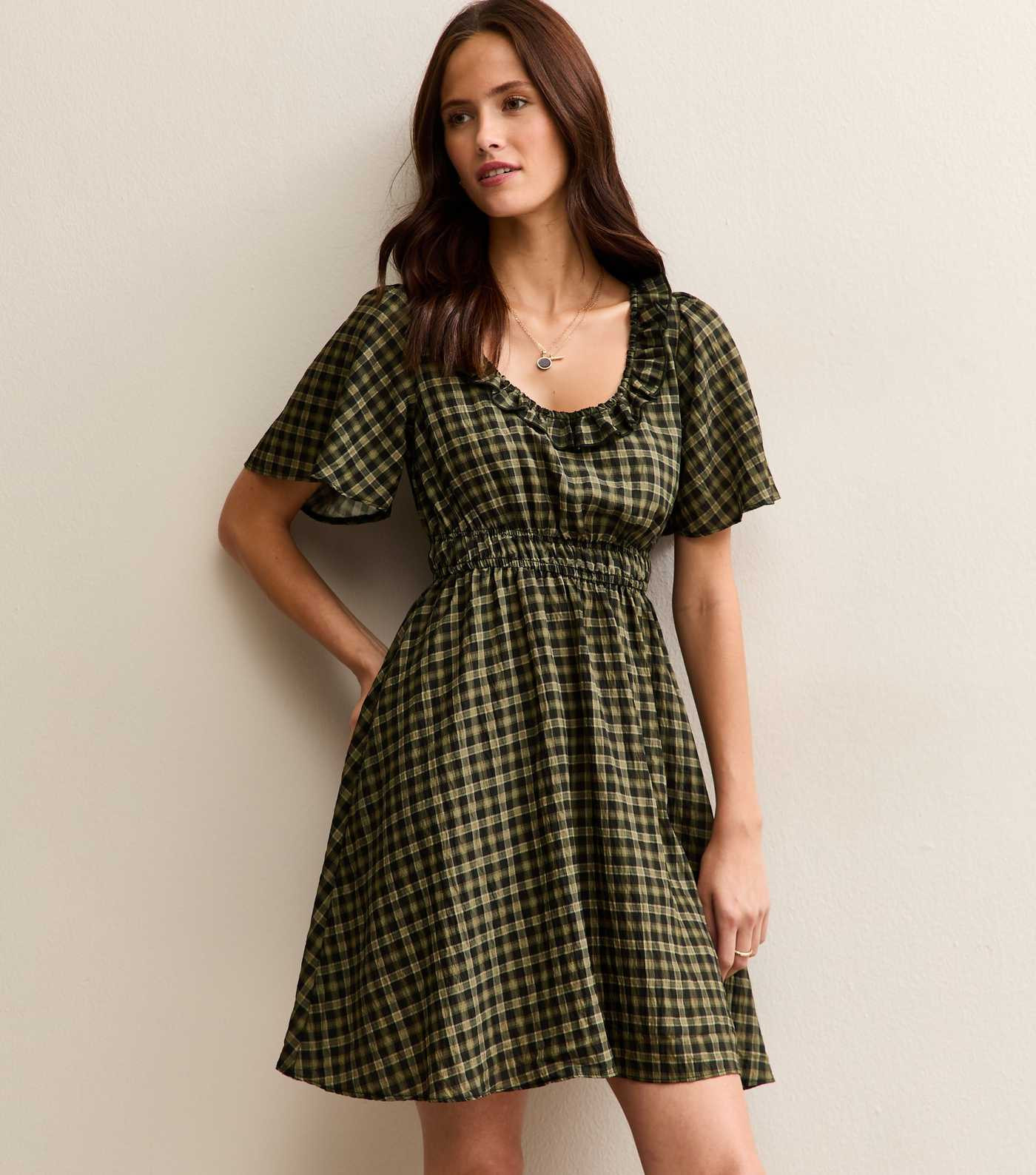 Green Checked Ruffle Trimmed Mini Dress | New Look | New Look (UK)