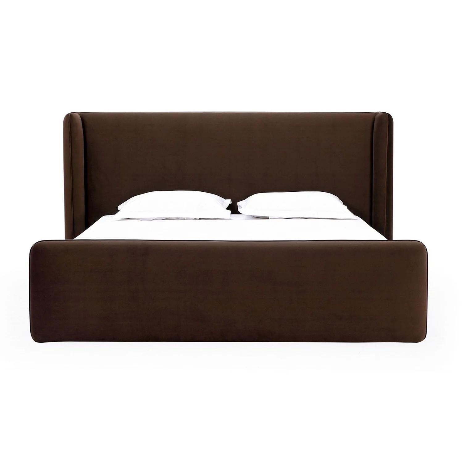 Benjara Baca Queen Platform Bed, Velvet Upholstery, Wingback Headboard, Brown | Walmart (US)