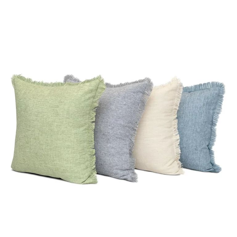 Mainstays Frayed Edge Decorative Throw Pillow, 18x18", Blue | Walmart (US)