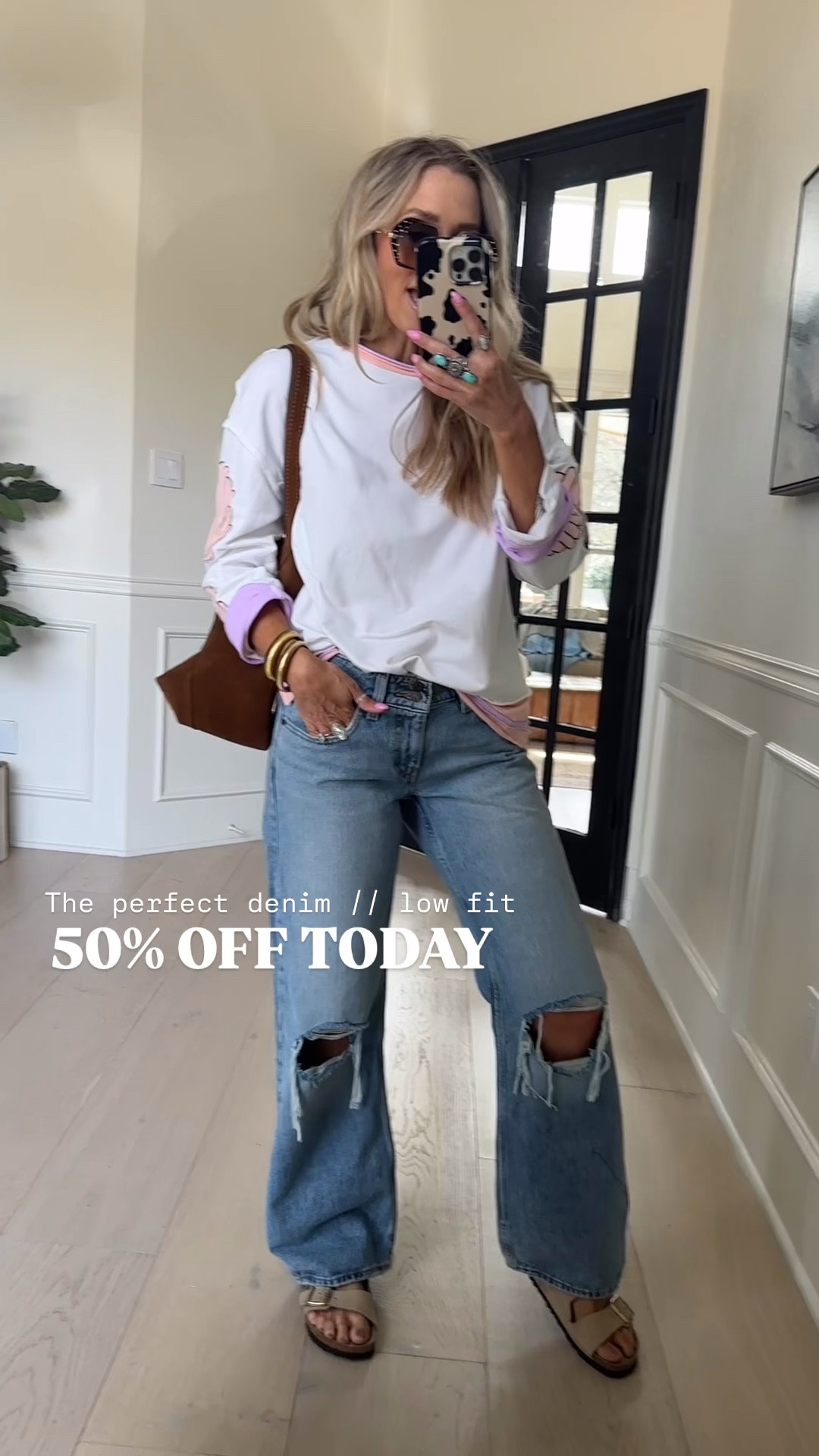 🤍 50% off these low ride jeans. I love the fit!!!!! 

Wearing my tts 

#LTKmomlife #LTKdayinmylife #LTKgrwm