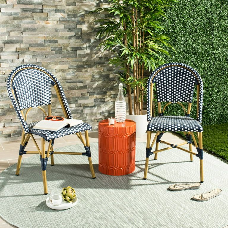 Safavieh Salcha Outdoor French Bistro Side Chair, Set of 2-Navy/White | Walmart (US)