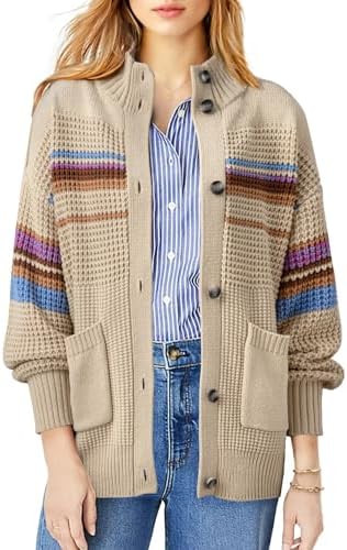 Dokotoo Womens Cardigan Sweaters Long Sleeve Casual Striped Color Block Cable Knit Fall Outfits w... | Amazon (US)