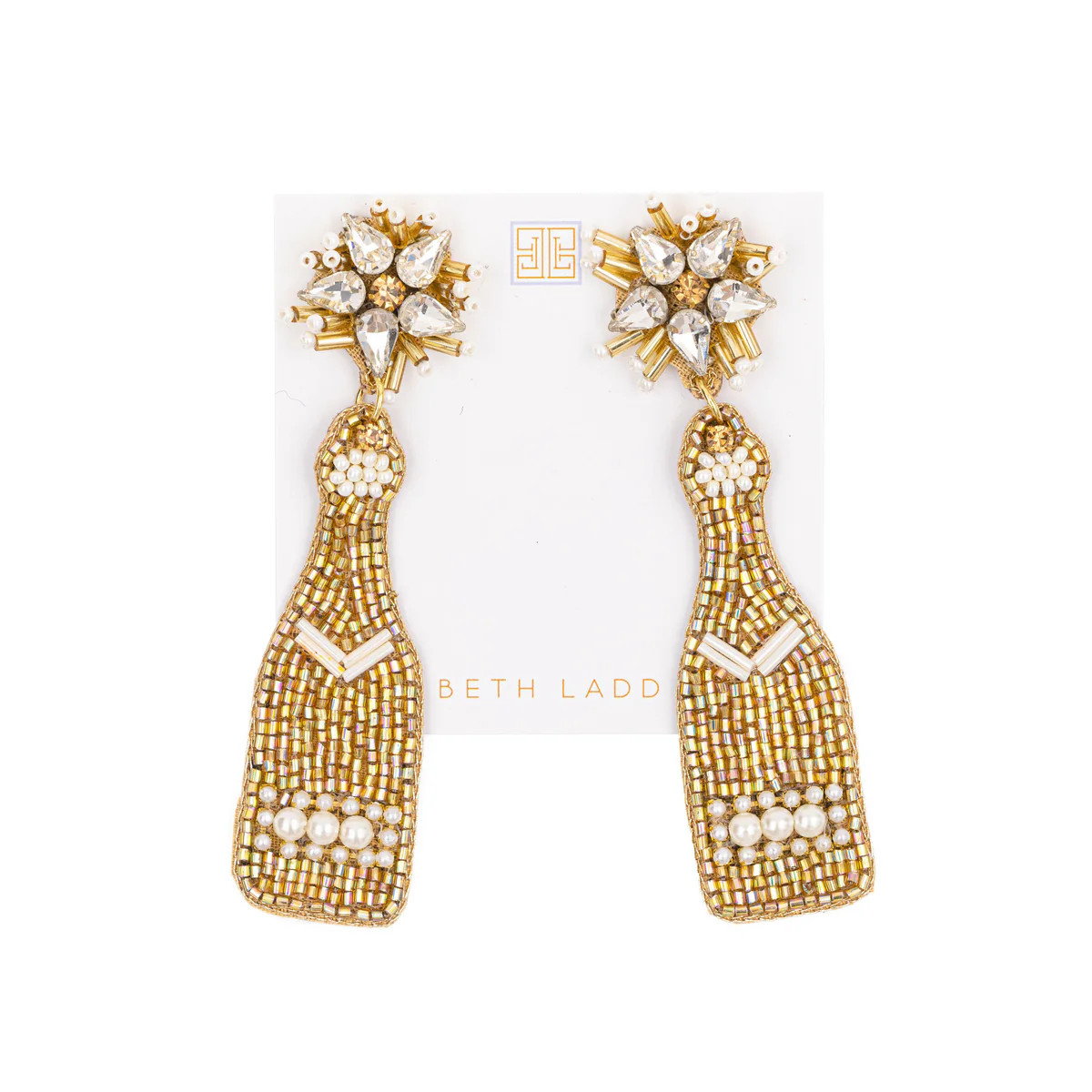 Gold and Pearl Champagne Bottle Earrings | Beth Ladd Collections