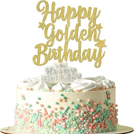 1 Pack Happy Golden Birthday Cake Topper Glitter Golden Birthday Party Cake Decoration 14th 16th ... | Amazon (US)