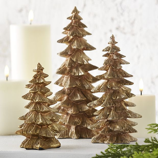 Gorgeous Gold Glittered Trees Set of 3 | Antique Farm House