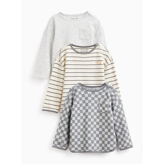 Charcoal Long Sleeve T Shirts 3 Pack 6-9 months | Tu Clothing