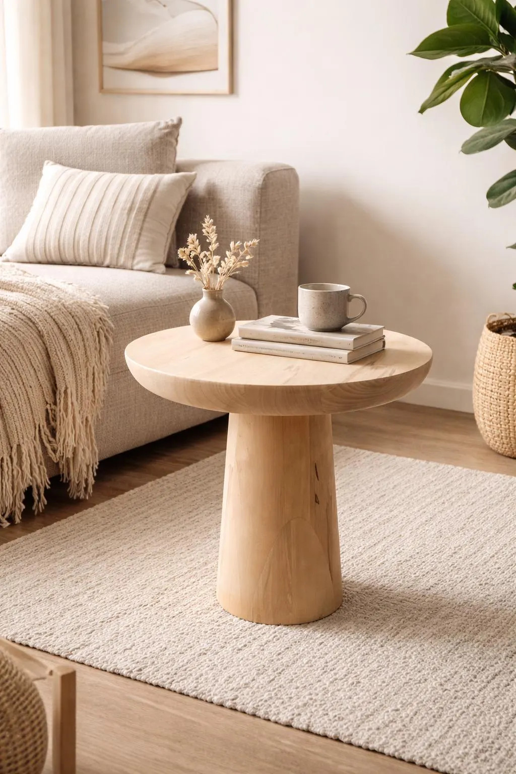 Solid Basswood(Linden) Mushroom Side Table |Pedestal Stool | Minimalist Natural Wooden Accent Table | Etsy (Global)