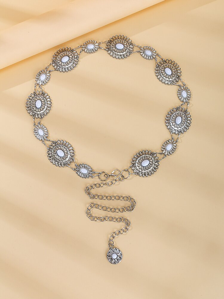 Textured Metal Flower Decor Chain Belt | SHEIN