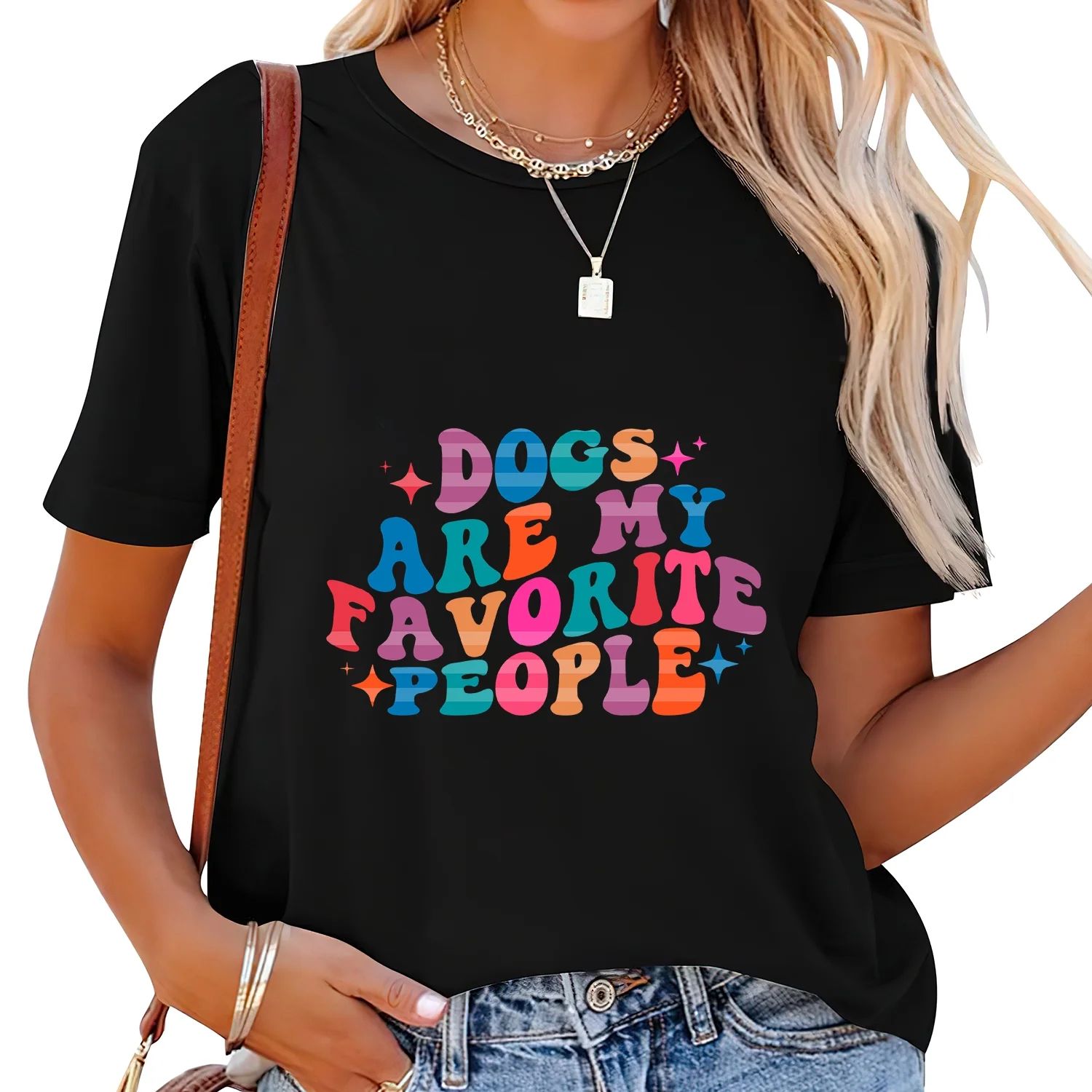 Dogs Are My Favorite People Women's Graphic Tee, Short Sleeve Shirt with Fashion Print - Comforta... | Walmart (US)