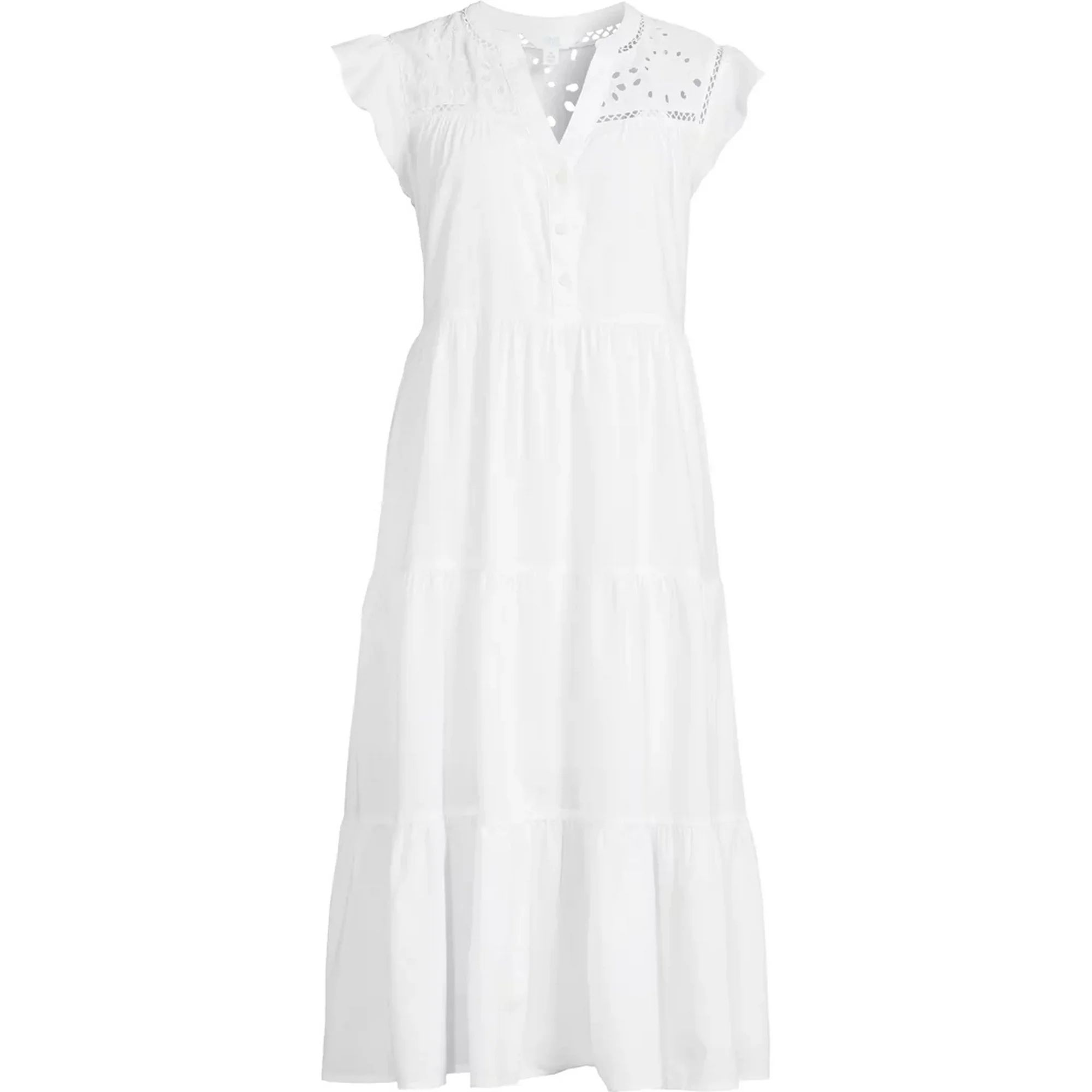 Time and Tru Women's Top Embroidered Yoke Midi Dress, Sizes XS-XXXL | Walmart (US)