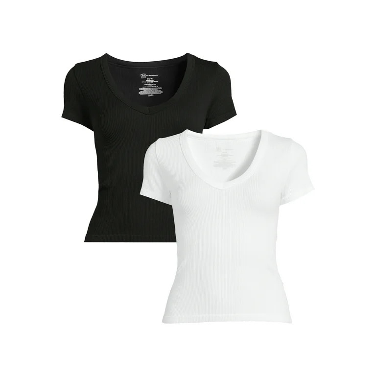 No Boundaries Juniors Seamless V-Neck Tee, 2-Pack | Walmart (US)