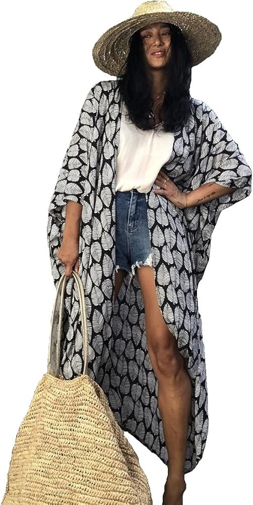 NFASHIONSO Women's Fashion Geometry Print Cover ups Tunic Kimono Cardigan Shawl | Amazon (US)