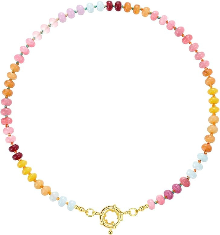 KissYan Beaded Gemstone Necklace for Women, Colorful Boho Bead Choker Natural Stone Surfer Beach ... | Amazon (US)