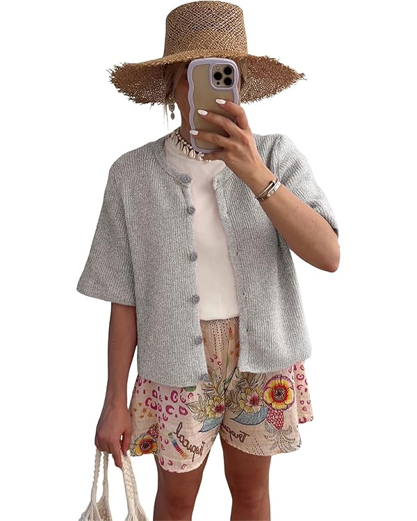 SCUSTY Women's Lightweight Cardigan Short Sleeve Button-Down Summer Cardigan Sweater | Amazon (US)