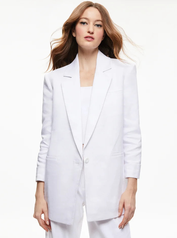 SHAN LINEN ROLLED CUFF BLAZER | Alice + Olivia