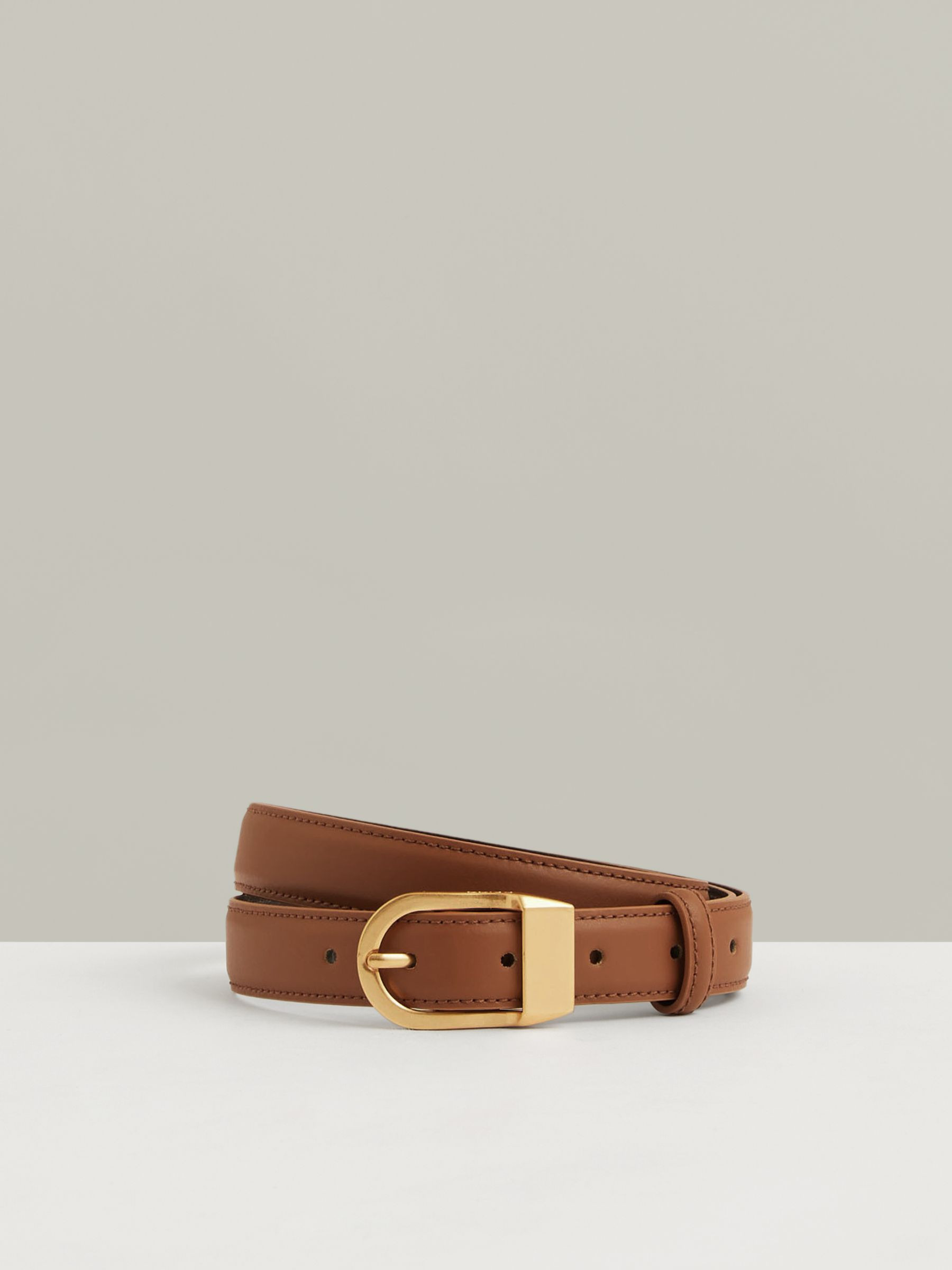 Reiss Leather Curved-Buckle Belt in Tan - REISS | Reiss UK