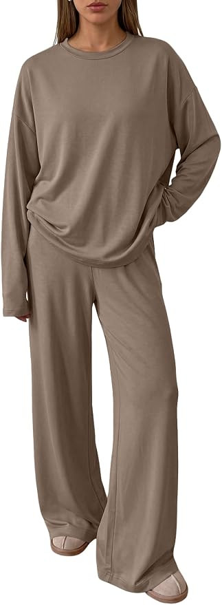 Trendy Queen Womens 2 Piece Fall Lounge Sets Oversized Tops Wide Leg Pants | Amazon (US)