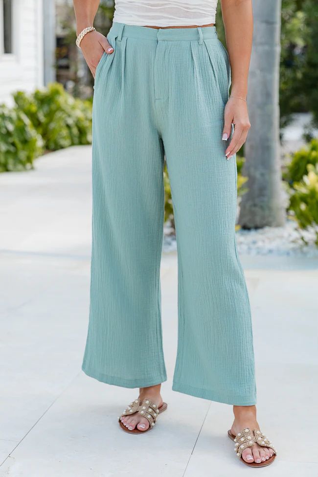 Off To Brunch Sage Gauze Trousers | Pink Lily