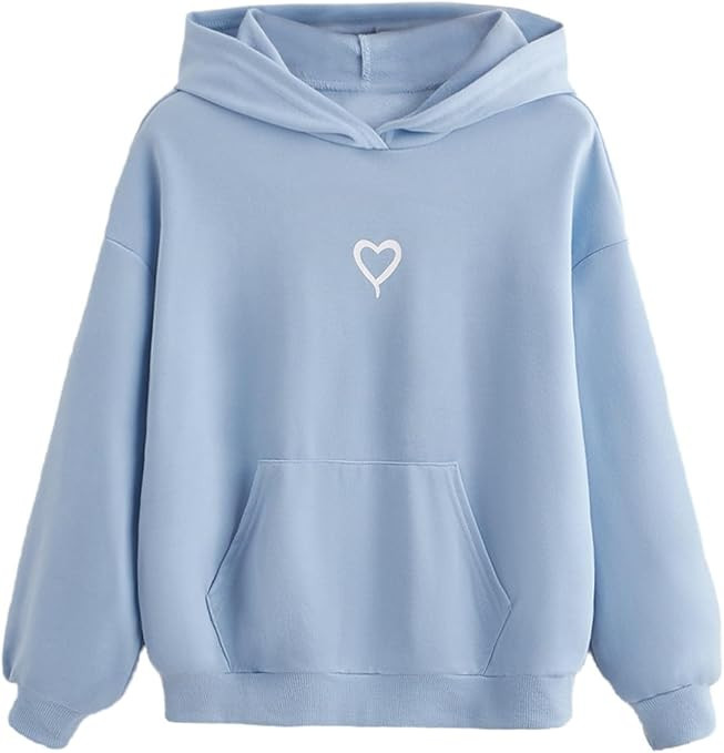 Floerns Girls Heart Graphic Print Oversized Hoodies Long Sleeve Hooded Sweatshirts For Girls Pull... | Amazon (US)