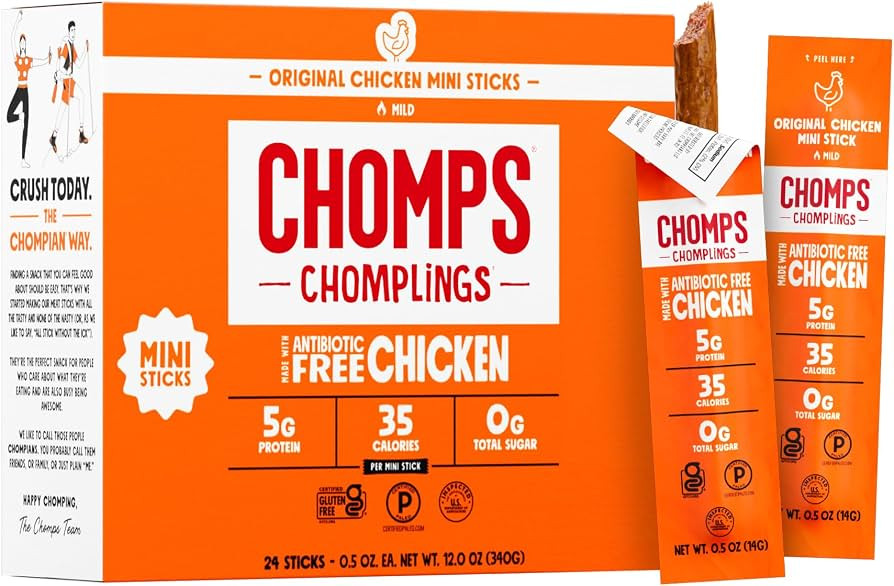 Chomps Original Chicken Chomplings Antibiotic Free 24ct Protein Snack Stick | Amazon (US)