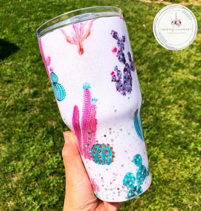 Cactus Glitter Tumbler- Glitter Yeti - Ozark Trail Tumbler - Glitter Tumbler - Boho - Succulent
