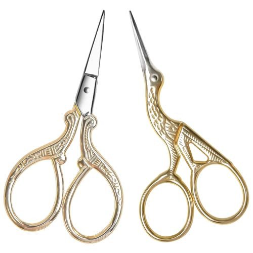 AQUEENLY Embroidery Scissors, Stainless Steel Sharp Stork Scissors for Sewing Crafting, Art Work, Threading, Needlework - DIY Tools Dressmaker Small Shears - 2 Pcs (3.6 Inches, Gold) | Amazon (US)
