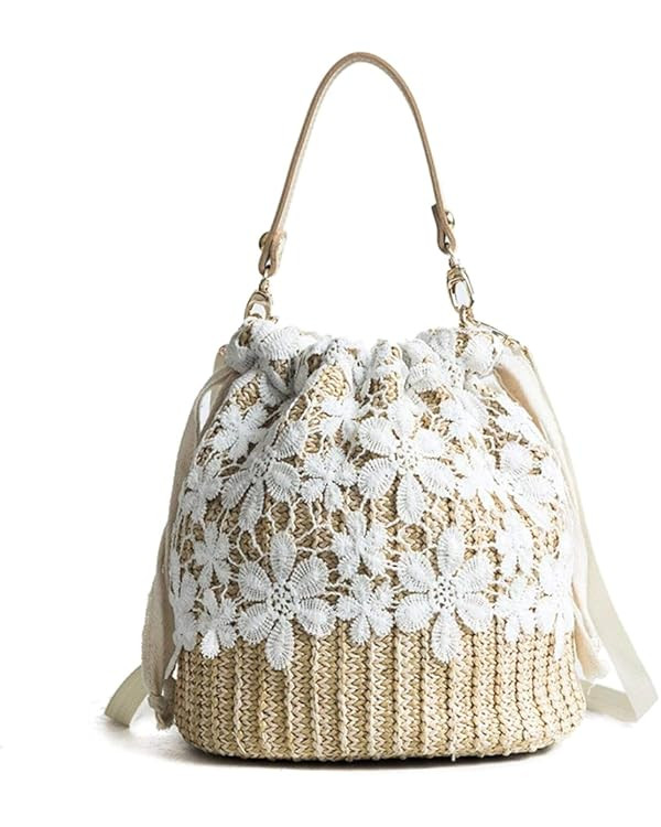 Straw Crossbody Bag, Women Beach Shoulder Summer Top Handle Crossbody Round Purse Ladies Woven Fa... | Amazon (US)