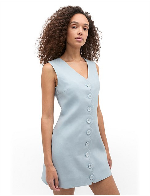 Seed Heritage Linen Scallop Mini Dress | David Jones | David Jones (Australia & New Zealand)