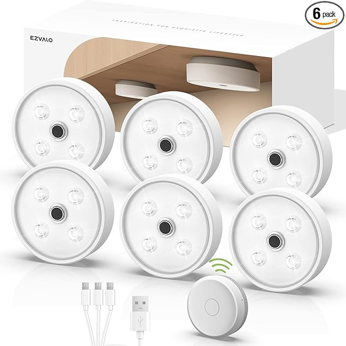 EZVALO Puck Lights with Remote Control, Rechargeable LED Battery Operated, Wireless, Group Contro... | Amazon (US)