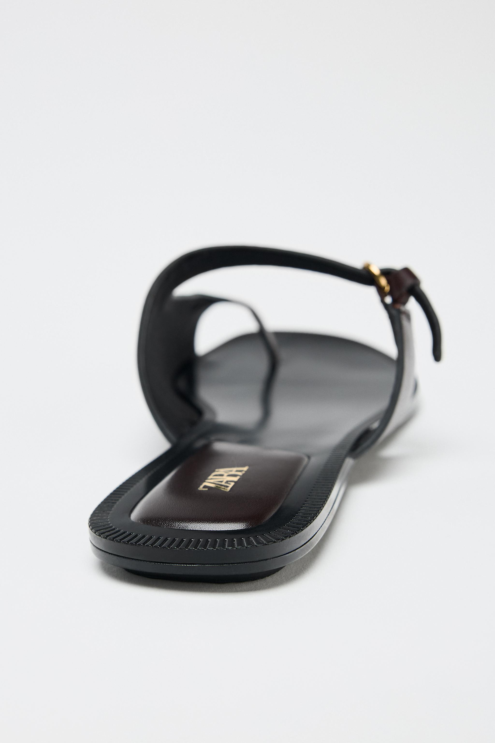 ASYMMETRIC FLAT LEATHER SANDALS | Zara UK