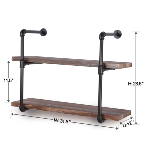 Industrial Pipe Bathroom Shelf,Rustic Wood Wall Mount Shelf With Towel Bar,24" Black Matte Towel ... | Wayfair North America