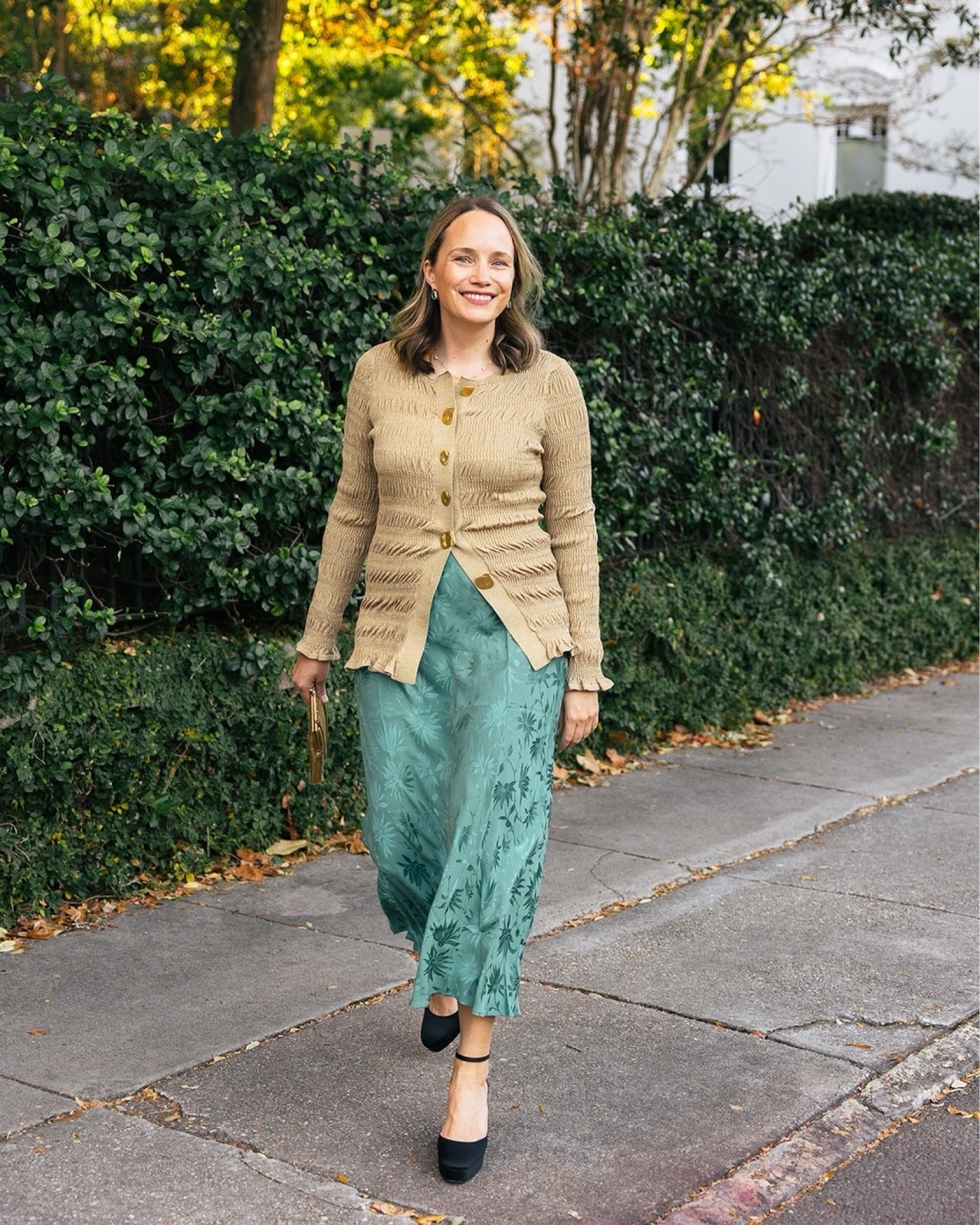A recent favorite holiday party 'fit. My bag is vintage but everything else is linked here! (Also: Buy the @jcrew satin platforms -- they rival all of my more expensive heels in style and are so, so comfortable. The satin has held up very well and I've worn them all over Charleston + LA). 
⠀⠀⠀⠀⠀⠀⠀⠀⠀
photography by @alexandrashubert

#LTKparties #LTKstyletip #LTKHoliday