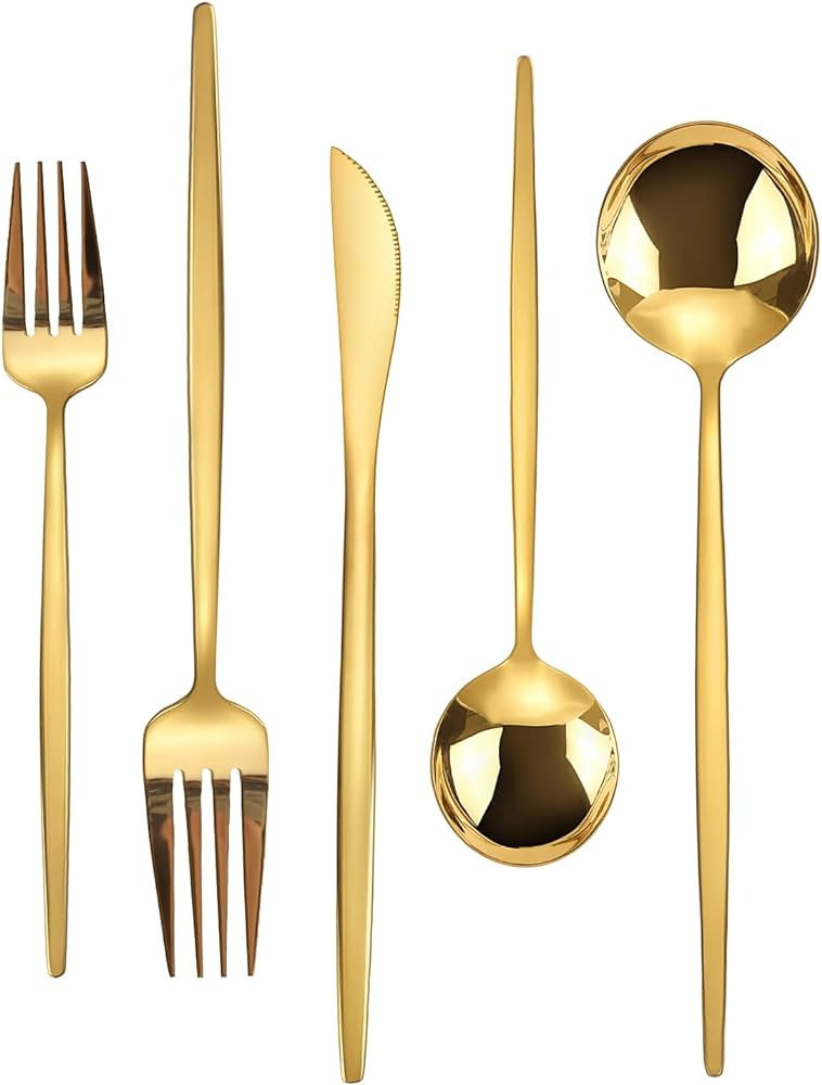 Gold Silverware Set, KassKa 20 Pieces Flatware Cutlery Set, Stainless Steel Utensils Set Spoon Fo... | Amazon (US)