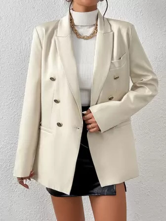 SHEIN BIZwear Lapel Collar Double Breasted Blazer | SHEIN