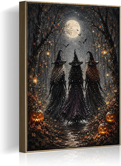 Halloween Framed Wall Art, Three Witches Moonlit Forest Halloween Pictures | Amazon (US)