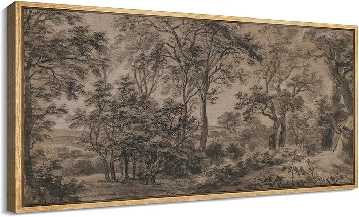SIGNFORD Extra Large Framed Canvas Print Wall Art Vintage Forest Landscape in Sepia Tones Illustr... | Amazon (US)