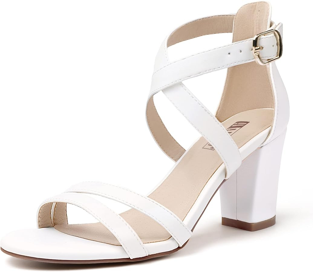 IDIFU Women's IN3 Gita Block Heel Open Toe Strappy Sandals Dress Shoes for Wedding Evening Prom | Amazon (US)