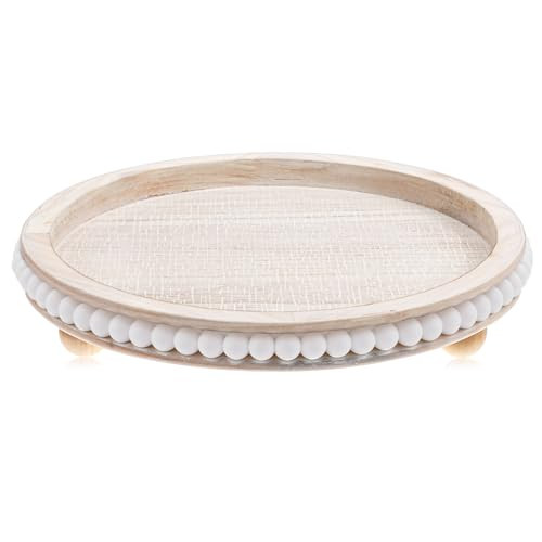 EupHHonycs 12 Inch White Wood Beaded Decorative Tray for Coffee Table, Kitchen, Dining Table, Entryway - Rustic Wedding Decoration Tray for Holidays, Farmhouse Centerpiece Decor Tray | Amazon (US)